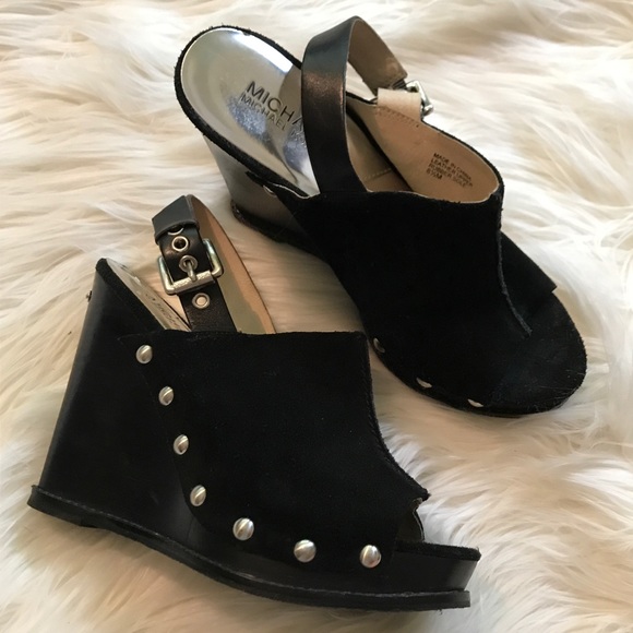 MICHAEL Michael Kors Shoes - MICHAEL Michael Kors Suede Nailhead Sling Wedge